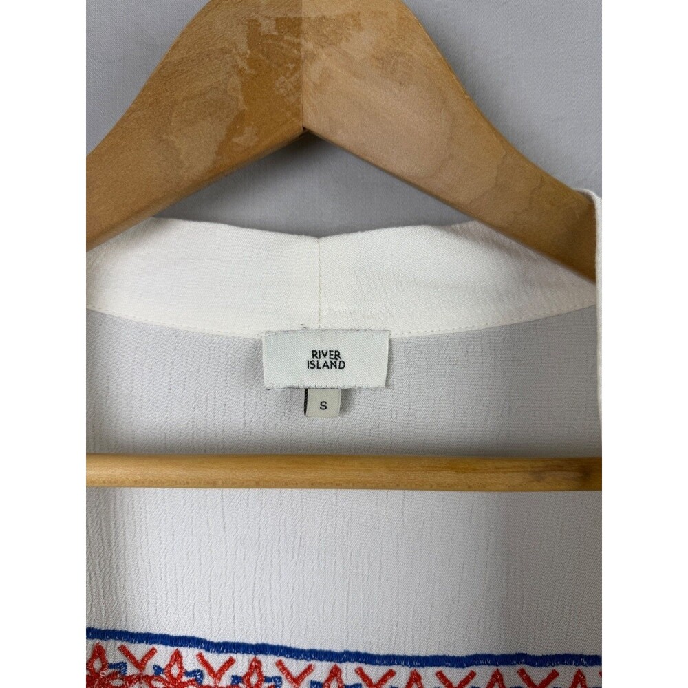 River Island Off White Embroidered Cardigan Flowy Beach Coverup Open Front S - Picture 4 of 9